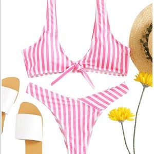 Pink and White striped bikini set